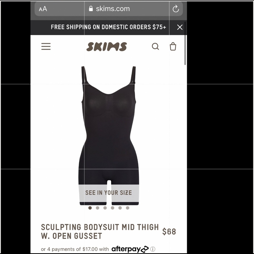 Skims black sculpting mid thigh bodysuit size xs